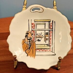 Vintage 60's Naughty Humor Peeping Tom Lady Bathing Trinket Dish 5" Risqué Plate